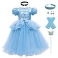 thumbnail image 1 of OBEEII Girls Cinderella Short Puff Sleeve Princess Dress with Accessories Cosplay Halloween Christmas Carnival Party Costume Fairy Princess Dress up Birthday Outfit for Child, 1 of 8