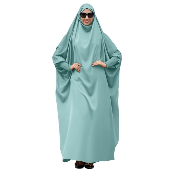 OBEEII Hooded Muslim Dresses for Women Long Sleeve Maxi Islamic Abaya Robe Dubai Turkish Full Long Dresses