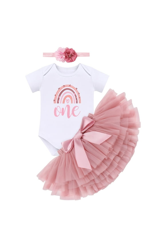 Infant Baby Girls First Birthday Party Outfit One Year Old Baby Girl Cake Smash Tutu Skirt 1Y Bean Paste