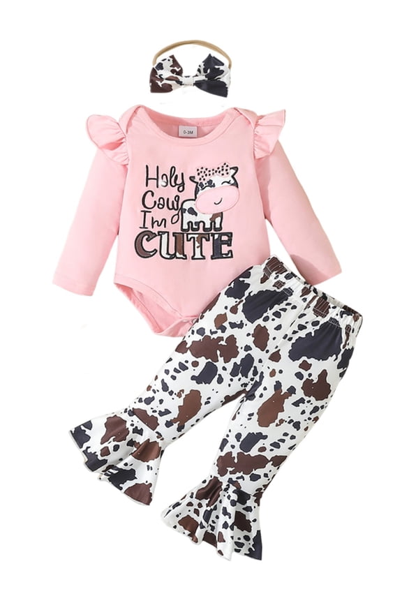 Infant Toddler Girls Long Sleeve Romper and Pants Cute Printed Fall Winter Outfits Baby Cake Smash Birthday Outfits with Headband