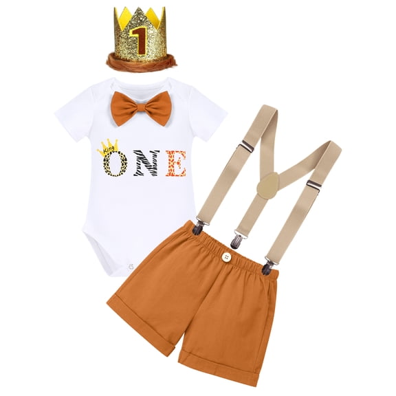 OBEEII Infant and Toddler Baby Boys Jungle Theme Cake Smash Outfit 1Y brown