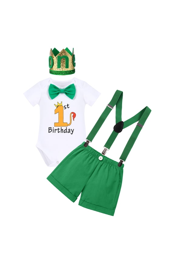 Infant and Toddler Baby Boys Jungle Theme Cake Smash Outfit 1Y green 1