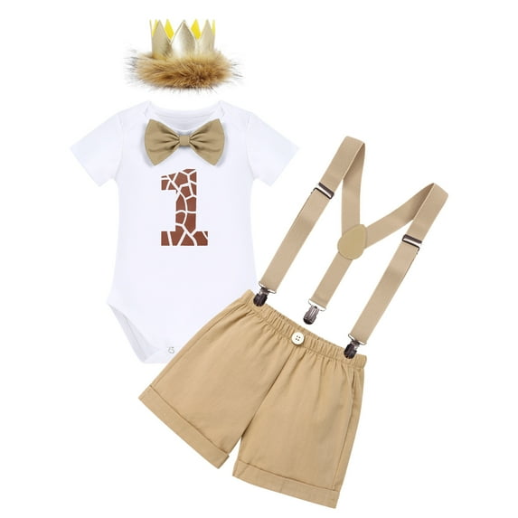 OBEEII Infant and Toddler Baby Boys Jungle Theme Cake Smash Outfit 1Y khaki
