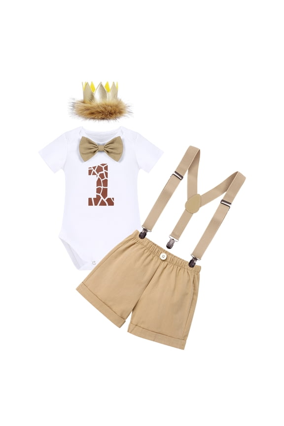 Infant and Toddler Baby Boys Jungle Theme Cake Smash Outfit 1Y khaki