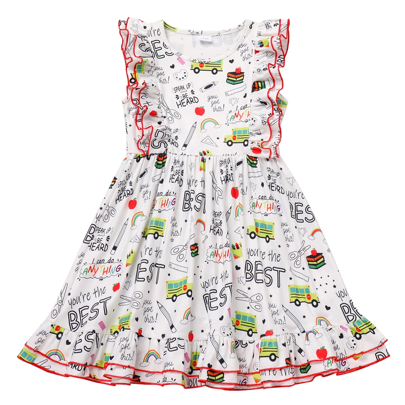 Adorable Toddler Girl's Summer Dress - Flutter Sleeve & Ruffle Bottom - Soft Milk Silk Dress For Parties & Photos