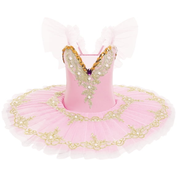 OBEEII Kids Girls Ballet Dance Leotard Flutter Sleeve Ballerina Dresses Elegant Camisole Leotard Ruffle Tutu Dresses