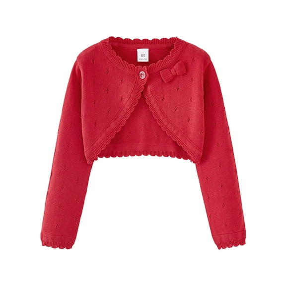 OBEEII Kids Girls Crochet One Button Cardigan Knitted Cropped Shawl Coat Long Sleeve Cover Up Little Girls Clothes