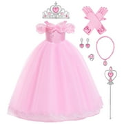 OBEEII Kids Girls Fairy Tale Princess Dress Sleeveless Tulle Spliced Dress Halloween Christmas Birthday Party Cosplay Dresses 120 Pink