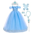 thumbnail image 1 of OBEEII Kids Girls Fairy Tale Princess Dress Sleeveless Tulle Spliced Dress Halloween Christmas Birthday Party Cosplay Dresses 130 Blue, 1 of 5
