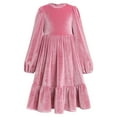 thumbnail image 1 of OBEEII Kids Girls Long Sleeve Solid Color Velvet Ruffle Dress Party Dress Girls' Church Prayer Long Sleeve Dress Stage Performance Dress 7-8 Years pink, 1 of 6