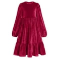 thumbnail image 1 of OBEEII Kids Girls Long Sleeve Solid Color Velvet Ruffle Dress Party Dress Girls' Church Prayer Long Sleeve Dress Stage Performance Dress 7-8 Years red, 1 of 6