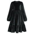 thumbnail image 1 of OBEEII Kids Girls Long Sleeve Solid Color Velvet Ruffle Dress Party Dress Girls' Church Prayer Long Sleeve Dress Stage Performance Dress 9-10 Years black, 1 of 6