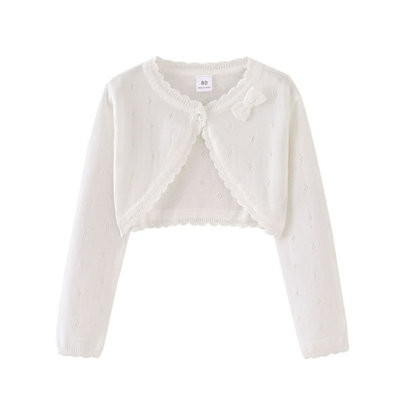 OBEEII Knitted Cardigan for Infant Toddle Girls White Cardigan Flower Girls Sweater Tops Bow Covered Dress Up