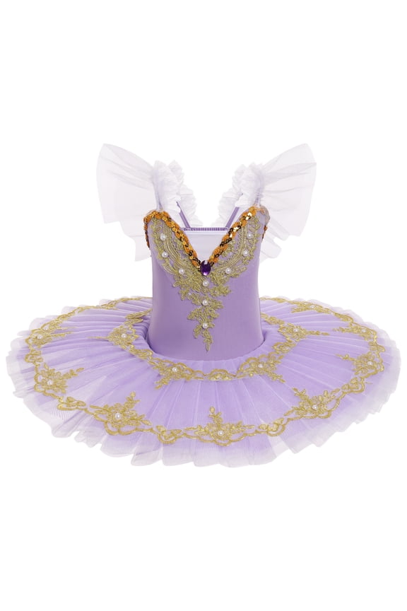Little Girls Ballet Dance Leotard Sequins One-Piece Ballet Dresses Ruffle Tutu Ballerina Dance Outfits with Accessories