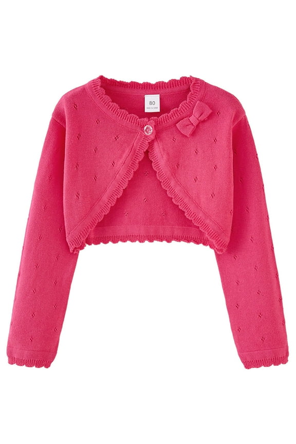 Little Girls Tops Knitted Cardigan Long Sleeve Sweater Coat Elegant Eyelet Bow Tie Knitted Jackets Tops School Daily Outfits