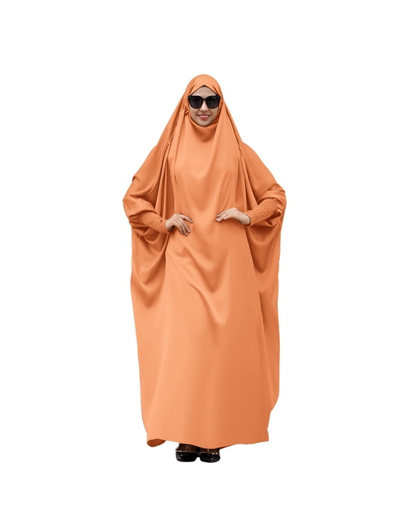 Muslim Dresses for Women Long Sleeve One Piece Abaya Islamic Clothes Hooded Prayer Robes Plain Loose Dubai Turkish Full Length Dresses