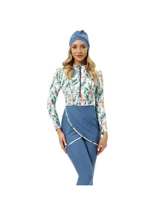 HIMONE Women's 3 Piece Full Cover Swimsuit,Muslim Burkini Swimwear Swim  Tops + Swim Pants + Hijab Swimming Clothes Sets High Waist Beachwear Long  Sleeve Bathing Suit 
