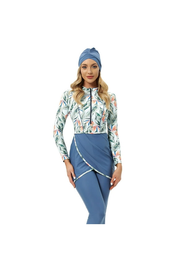 Muslim Swimsuits For Women 3 Pieces Long Sleeve Modest Swimwear Lslamic Arabic Swimming Costume Hijab Burkini M blue