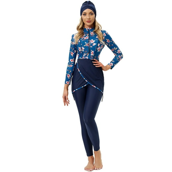 OBEEII Muslim Swimsuits For Women 3 Pieces Long Sleeve Modest Swimwear Lslamic Arabic Swimming Costume Hijab Burkini XL Cherry blossoms