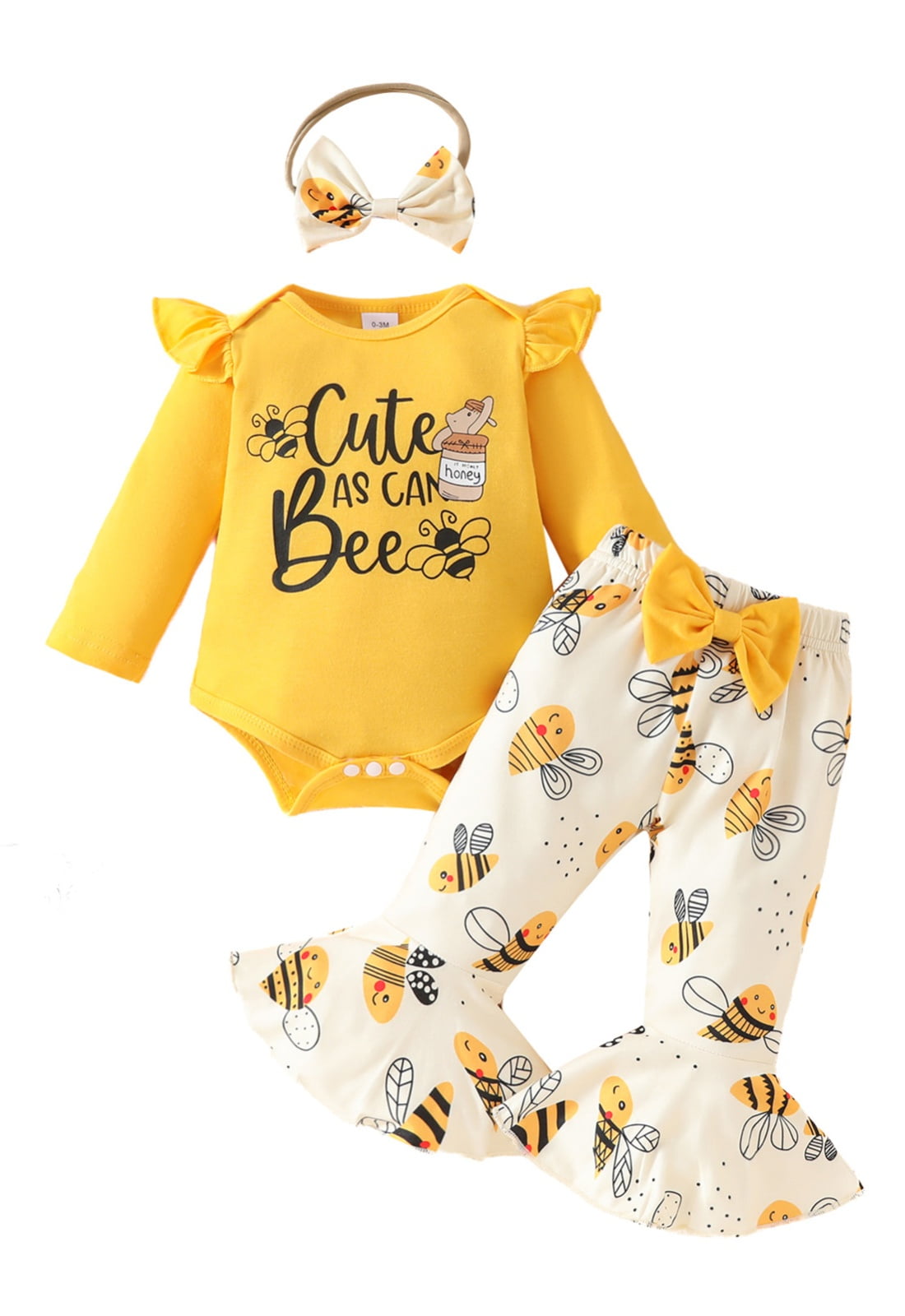 OBEEII Newborn Baby Clothes Ruffle Long Sleeve Romper Onesie and Pants Set Fall Winter Little Girls Casual Outfits Set First Birthday Outfits with Headband