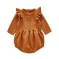 thumbnail image 1 of OBEEII Newborn Girls Romper Ruffle Long Sleeve One Piece Overall Outfits Knitted Jumpsuit Baby Fall Winter Clothes for 0-24 Months, 1 of 5