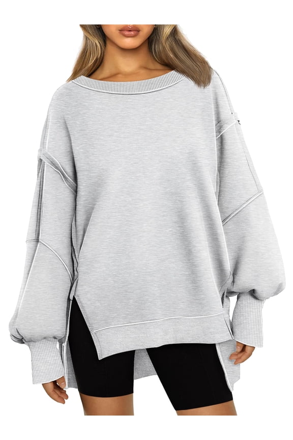 Oversized Sweatshirts for Women Long Sleeve Crew Neck Pullover Tops Fashion Side Slits Tops Relax Fit Basic Jumper Tops