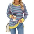 thumbnail image 1 of OBEEII Oversized Sweatshirts for Womens Crew Neck Color Block Striped Tee Shirts Casual Y2K Pullover Tops, 1 of 7