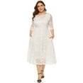 thumbnail image 1 of OBEEII Plus Size Dresses for Women 3/4 Sleeve Floral Lace Maxi Dresses Formal Dresses Cocktail Swing Midi Dress with Pocket, 1 of 8