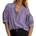 thumbnail image 1 of OBEEII Plus Size Shirt for Women Short Puff Sleeve Top V Neck Stripe Splicing Business Shirt Casual Blouse Top, 1 of 7