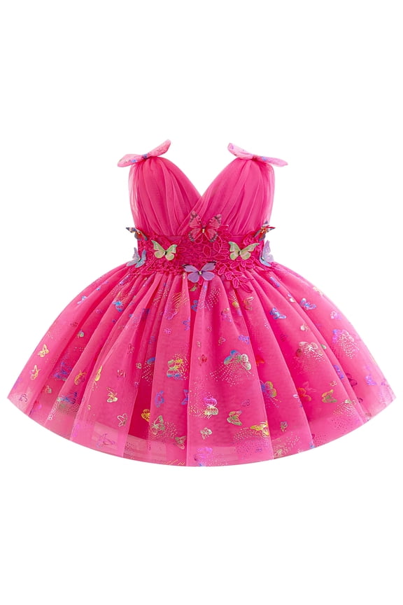 Princess Tulle Dress for Girl Layered Ruffle Tutu Dress Cute 3D Butterflied First Birthday Party Gowns Flower Girl Wedding Dress Communion