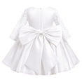 thumbnail image 1 of OBEEII Satin Dress for Infant Toddler Girl Princess Pageant Formal Dress Foral Lace 3/4 Sleeves Big Bow-Knot Dress for Wedding Evening Birthday Party, White Size 6M-6T, 1 of 7