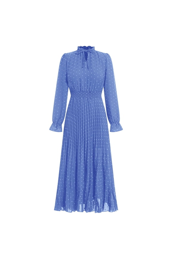 Long Sleeve Dresses for Womens V Neck Swiss Dot Dresses Swing Cocktail Dresses Elegant Chic Smocked Maxi Dresses