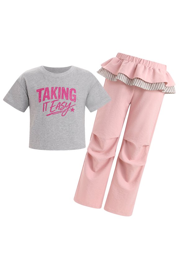 Summer Clothing Set for Kids Girls Vintage Printed T-shirt with Pants Y2K 2 Piece Streetwear Casual Hip-hop Jogger Outfits