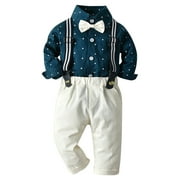 OBEEII Toddler Baby Boys Formal Outfits Christmas Party Clothes Set Baby Boys Long Sleeve Shirt And Suspender Pants Cake Smash Outfit 12-18 Months colour 8