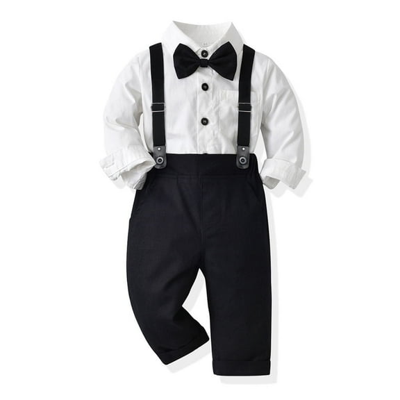 OBEEII Toddler Baby Boys Formal Outfits Fall Winter Clothes Set Baby Boys Long Sleeve Shirt And Suspender Pants Cake Smash Outfits