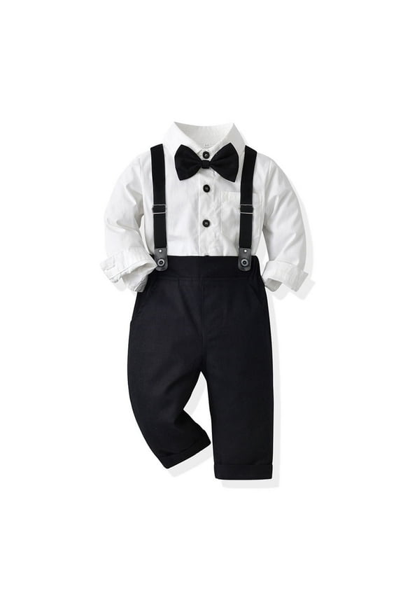 Toddler Baby Boys Formal Outfits Fall Winter Clothes Set Baby Boys Long Sleeve Shirt And Suspender Pants Cake Smash Outfits
