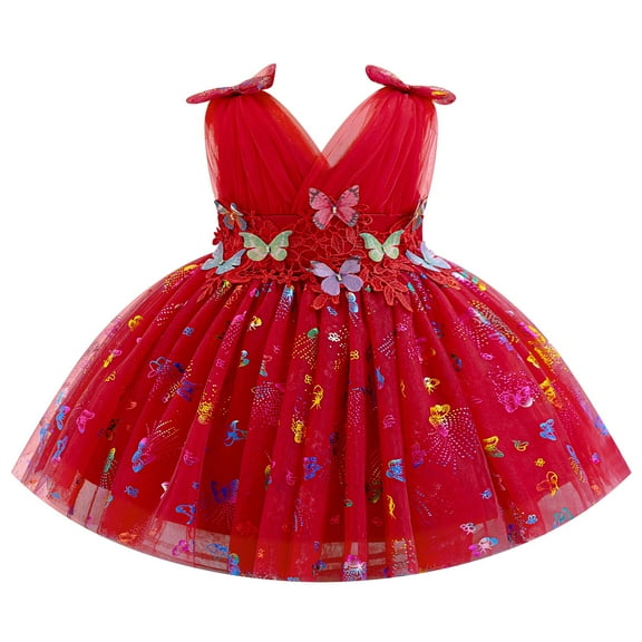 OBEEII Toddler Baby Girls Shiny Butterfly Tutu Dress Princess Birthday Party Outfits Pageant Flower Girl Wedding V-Backless Dresses