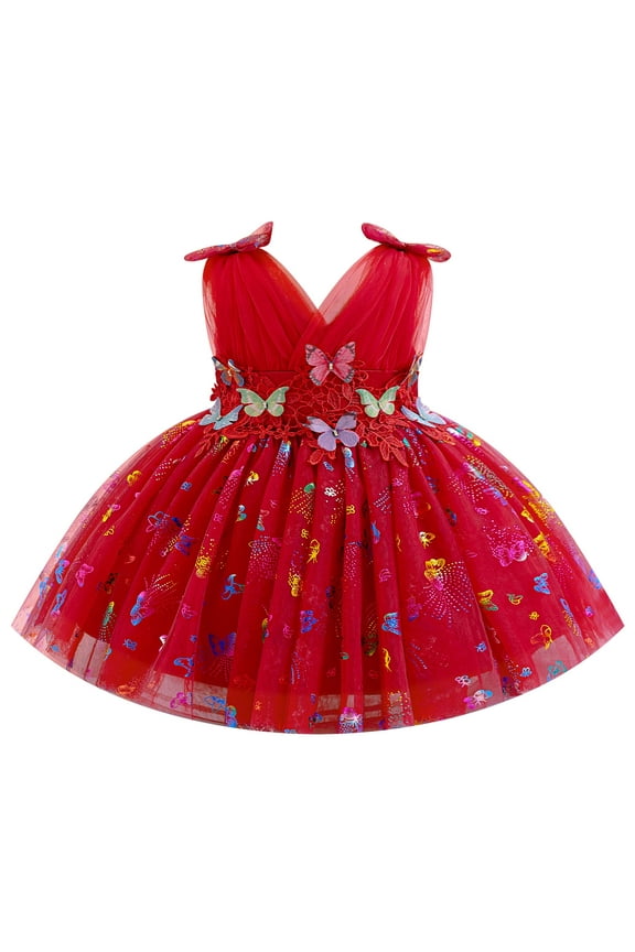 Toddler Baby Girls Shiny Butterfly Tutu Dress Princess Birthday Party Outfits Pageant Flower Girl Wedding V-Backless Dresses