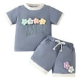 thumbnail image 1 of OBEEII Toddler Girls 2 Piece Outfits 3D Flower Short Sleeve Top Adjustable Drawstring Shorts Blue Baby Girls Summer Clothes, 1 of 7