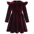 thumbnail image 1 of OBEEII Toddlers Baby Girls Fall Long Sleeve Solid Color Ruffled Velvet Dress Baby Girls Cake Smash Dress Wedding Flower Girl Dress 18-24 Months Burgundy, 1 of 10