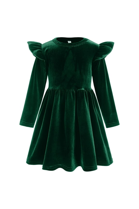 Toddlers Baby Girls Fall Long Sleeve Solid Color Ruffled Velvet Dress Baby Girls Cake Smash Dress Wedding Flower Girl Dress 2-3 Years Green