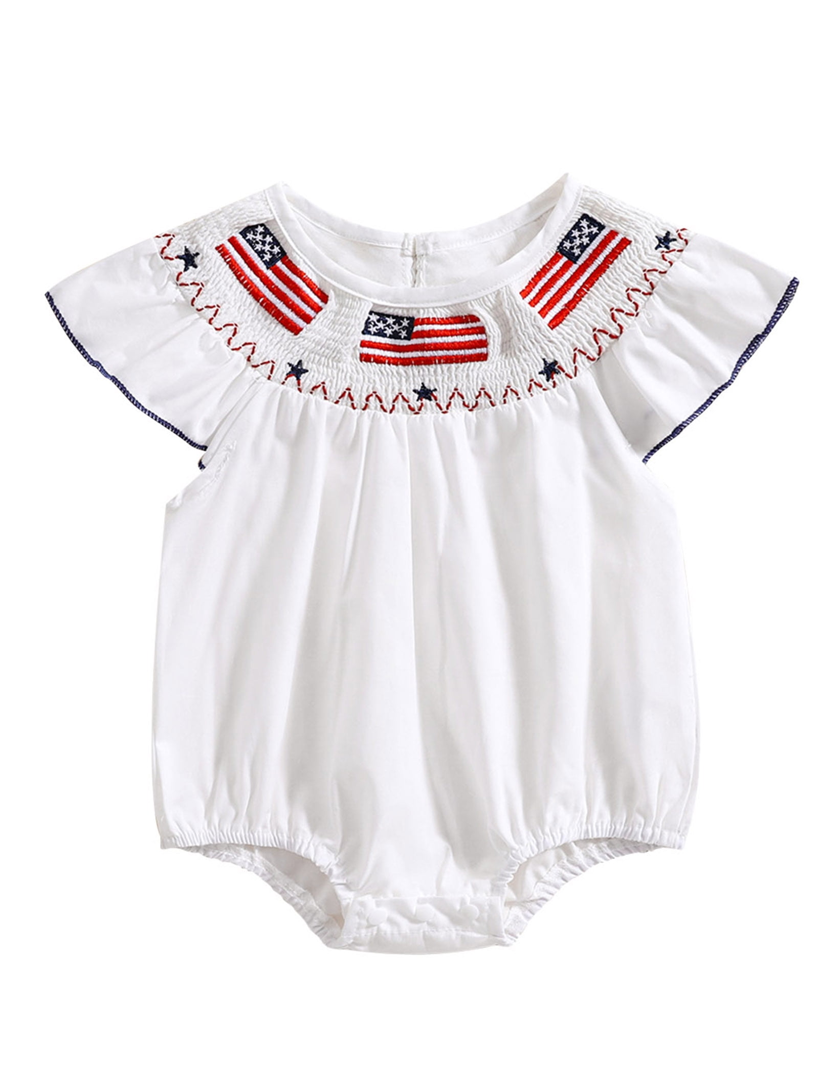 OBEEII Unixes Flutter Sleeve Romper Cute Causal Summer White Jumpsuit Birthday Outfits Baby Clothes