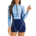 thumbnail image 1 of OBEEII Women Boyleg One Piece Swimsuit UPF50+ Long Sleeve Full Body Zip Swimwear Surfing Bathing Suit Wetsuit, Blue Size M, 1 of 7