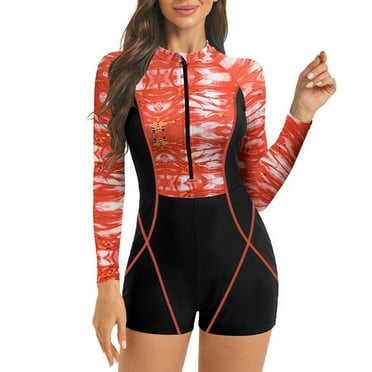 OBEEII Women Swimsuits One Piece Zipper Athletic Swimwear Boyleg Sports Bathing Suits with Movable Chest Pads, Red Size S-XXL