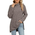 thumbnail image 1 of OBEEII Women Turtleneck Oversized Sweater Long Sleeve Slits High-low Hem Casual Pullover Knitted Warm Clothes for Winter Size S-XXL, 1 of 9