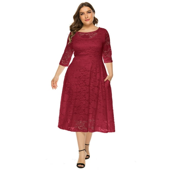 OBEEII Womens Dresses Plus Size Dresses Floral Lace Plus Size Dresses with Pockets Wedding Guest Dresses Bridesmaid Dress for Women