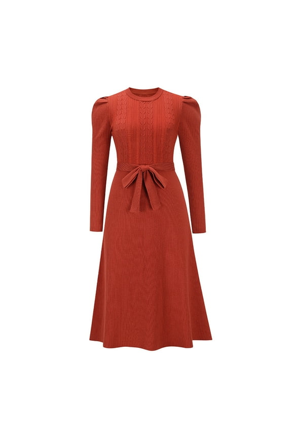 Womens Dresses Trendy Ruffle Midi Knitted Dresses Long Sleeve Sweater Dresses Casual Pullover Dresses