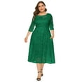 OBEEII Floral Lace Plus Size Dresses 3/4 Sleeve O Neck Party Wedding