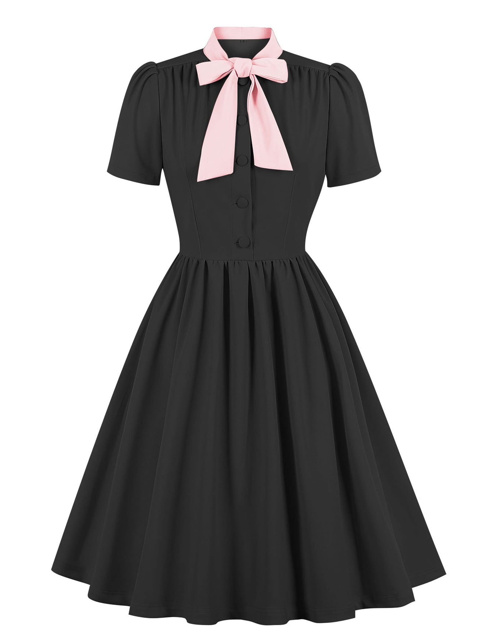 OBEEII Womens Retro Dress 50s Style Tie Neck Pinup Dress Short Sleeve Swing Dress  Cocktail Dress Evening Party Wedding Guest Ladies Rockabilly Dresses -  Walmart.com