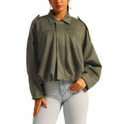 OBEEII Womens Suede Bomber Jacket Winter Coat Lapel Pilot Casual Outwear Long Sleeve Warm Streetwear Lounge Wear